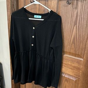 Filly Flair Black V-Neck Buttoned Blouse